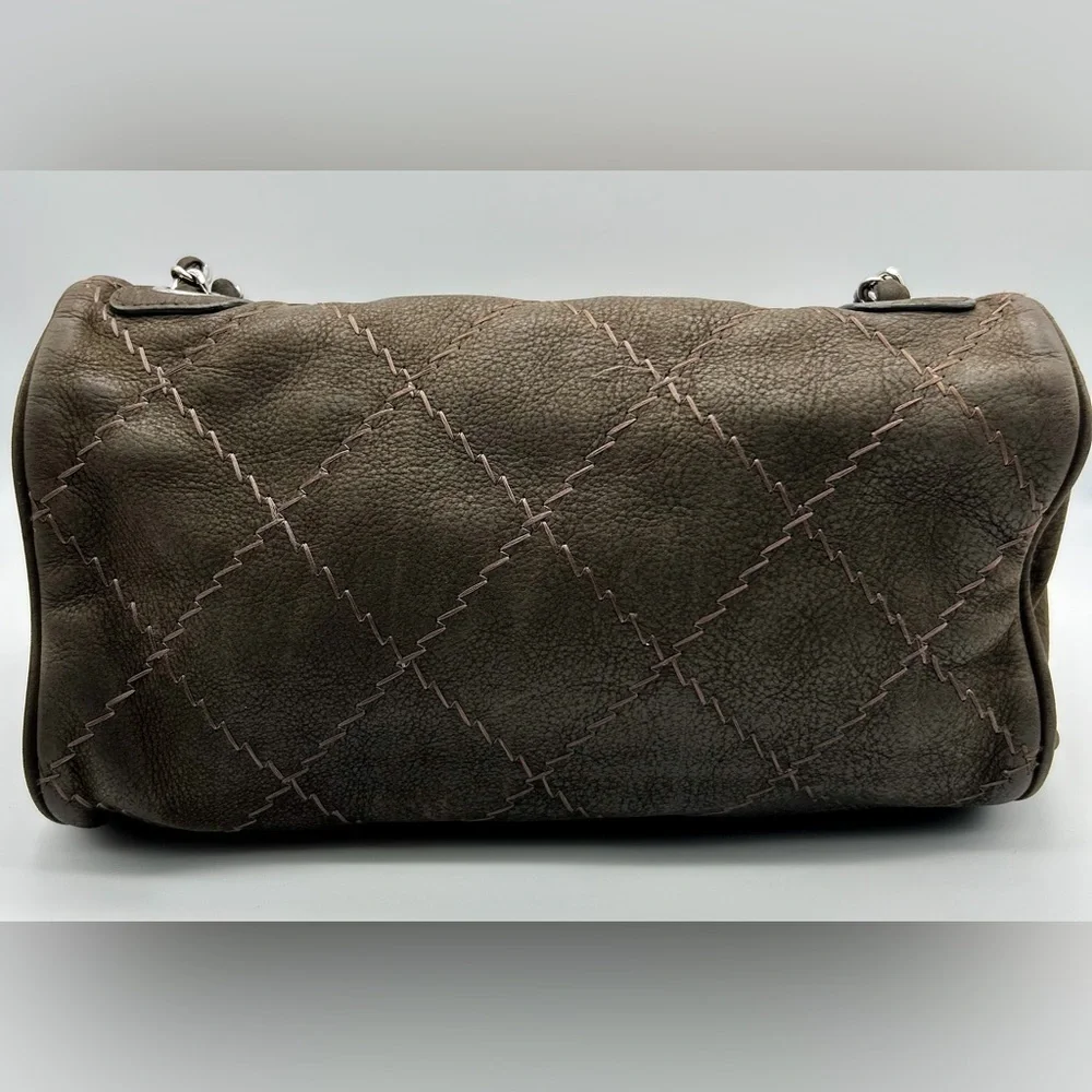 Chanel wild whipstitch flap bag grey suede silver hardware with card
